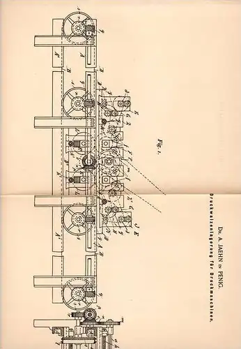 Original Patentschrift - Dr. A. Jaehn in Penig i. S. , 1898 , Druckwalzenlagerung für Druckmaschinen , Druckerei !!!