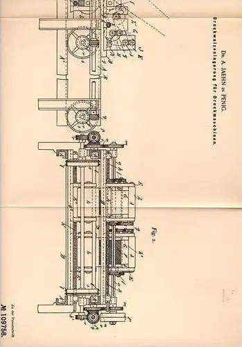 Original Patentschrift - Dr. A. Jaehn in Penig i. S. , 1898 , Druckwalzenlagerung für Druckmaschinen , Druckerei !!!