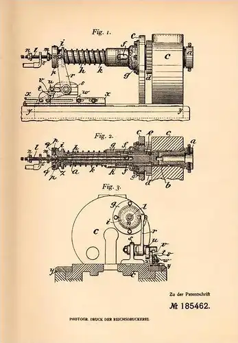 Original Patentschrift - E. Cleghorn Chorlton cum Hardy , Cirencester and Old Trafford , 1906, Gewinde - Schneidmaschine