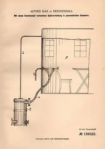 Original Patentschrift - Alfred Dax in Reichenhall , 1902 , Spülapparat mit Kondenstopf !!!