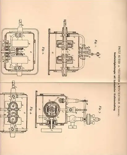 Original Patentschrift - Fritz Suter in Veltheim b. Winterthur , 1902 , Geschwindigkeitsregler  !!!