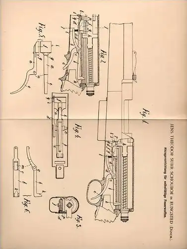 Original Patentschrift - J. Suhr Schouboe in Rungsted , Dänemark , 1902 , Feuerwaffe , Pistole , Gewehr , Waffe , Pistol