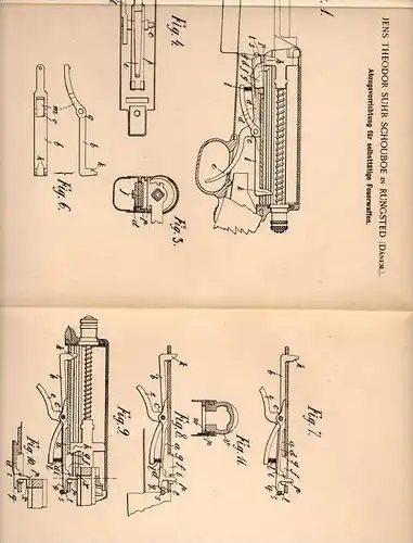 Original Patentschrift - J. Suhr Schouboe in Rungsted , Dänemark , 1902 , Feuerwaffe , Pistole , Gewehr , Waffe , Pistol