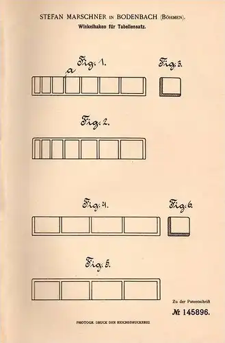 Original Patentschrift - S. Marschner in Bodenbach / Decin , 1902 , Tabellensatz , Druck , Druckerei , Briefkopf !!!