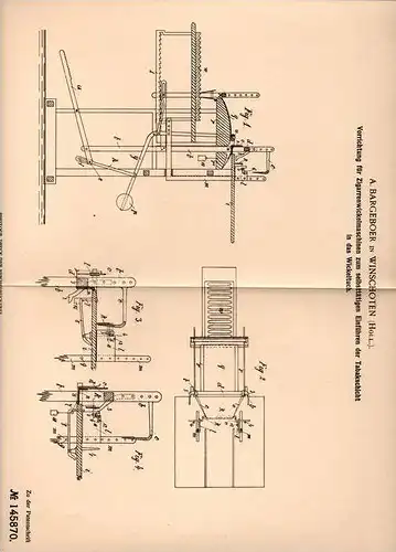 Original Patentschrift - A. Bargeboer in Winschoten , 1902 , Apparat für Zigarrenmaschine , Cigarre , Tabak !!!