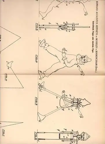 Original Patentschrift - E. Jeffreys in Moseley b. Bimingham , 1902 , Schreitende Puppe , Spielzeug !!!