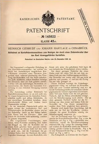 Original Patentschrift - H. Gieshudt und J. Hartlage in Osnabrück , 1901 , Rüttelrost an Kartoffel - Erntemaschinen !!!