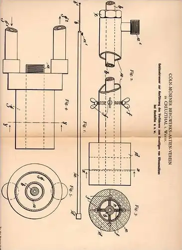 Original Patentschrift - Cöln - Müsener Bergwerkverein in Kreuztal i. Westf., 1902 , Gebläsebrenner für Hochofen !!!
