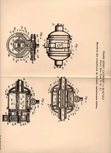 Original Patentschrift - F. Cathcart in Blauvelt , New York , 1899 , Maschine mit excentrisch umlaufendem Kolben !!!