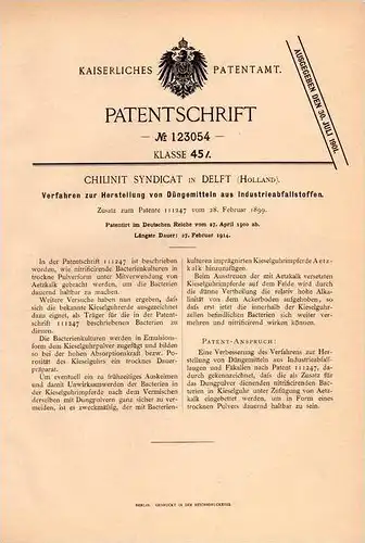 Original Patentschrift - Chilinit Syndicat in Delft , 1900 , Herstellung von Dünger aus Industrieabfall !!