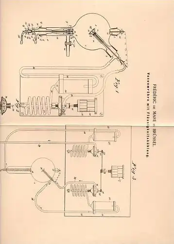 Original Patentschrift - Frédéric de Mare in Brüssel , 1900 , Vaccuumröhre mit Flüssigkeitskühlung !!!