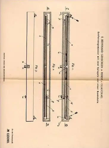 Original Patentschrift - E. Gerschler in Remse b. Glauchau , 1900 , Entfernungsmesser mit Spiegeln !!!