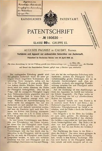 Original Patentschrift - A. Pagniez in Caudry , 1905 , Apparat für Zuckersaft , Zucker , Saft !!!
