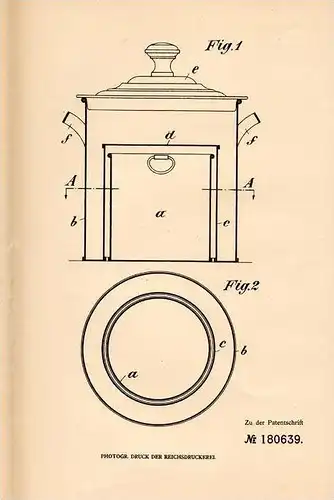 Original Patentschrift - Augustine Jehle in Rheinfelden , Schweiz , 1906 , Wasserwärmer , Kochtopf !!!