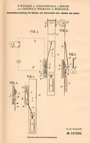 Original Patentschrift - F. Weimann in Mehlsack b. Braunsberg , 1903 , Sicherheitsapparat für Rolladen , Fenster !!!