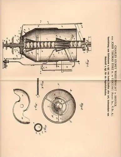 Original Patentschrift - J. Fiske in Pascoag , Rhode Island , USA , 1903 , Apparat zum Entwässern , Papier - Fabrikation