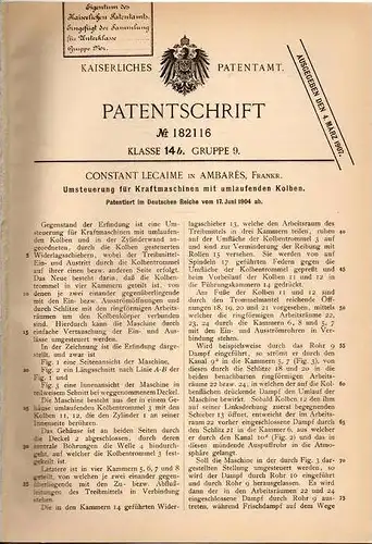 Original Patentschrift - C. Lecaime in Ambarés , 1904 , Steuerung für Kraftmaschine , Moteur !!!