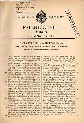 Original Patentschrift - E. Weisshuhn in Troppau / Opava , 1904 , Behandlung von Oberarm - Bruch , Chirurgie , Arm !!!