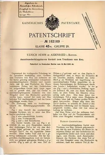 Original Patentschrift - Ulrich Rehm in Aidenried b. Pähl i. Bayern , 1906, Gerüst zum Trocknen von Heu , Landwirtschaft
