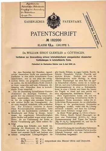 Original Patentschrift - Dr. William E. Guertner in Göttingen ,1904, Umwandlung kristallisierbarer Verbindungen , Chemie