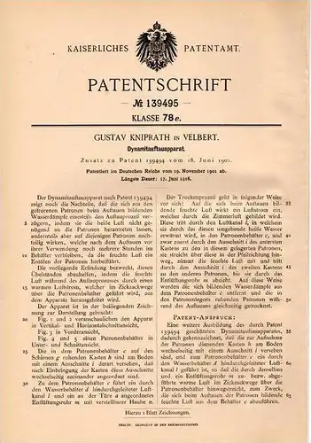 Original Patentschrift - G. Kniprath in Velbert , 1901 , Dynamit - Auftauapparat !!!