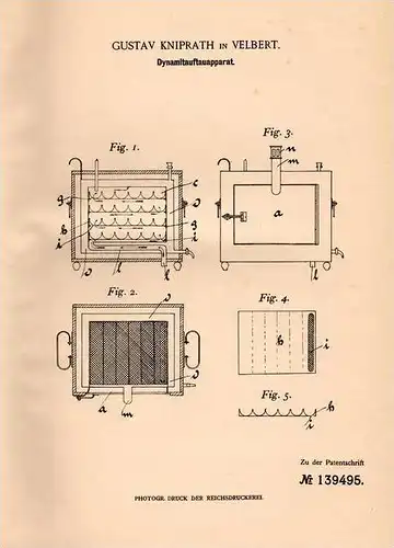 Original Patentschrift - G. Kniprath in Velbert , 1901 , Dynamit - Auftauapparat !!!