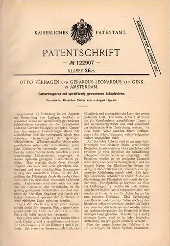 Original Patentschrift - Gerardus L. van Gink in Amsterdam , 1899 , Carburireapparat mit Schöpfrohren !!