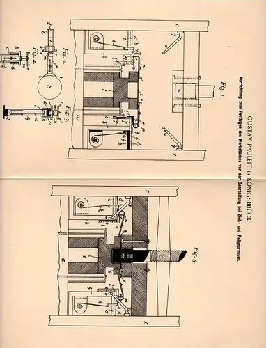 Original Patentschrift - Gustav Pauleit in Königsbrück i. S. , 1900 , Apparat für Zieh- und Prägepresse !!!