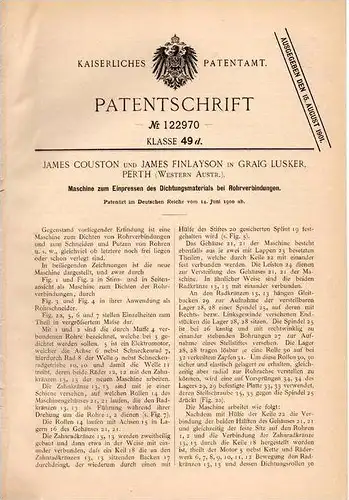 Original Patentschrift - J. Couston , J. Finlayson in Graig Lusker , Perth , 1900 , Maschine zum Einpressen !!!