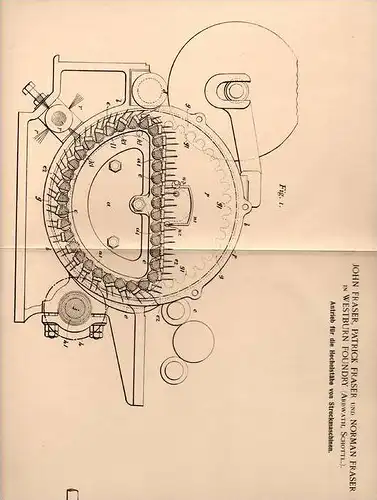 Original Patentschrift - John Fraser in Westburn Foundry , Arbwath , Scotland , 1902 , Antrieb für Streckmaschine !!!