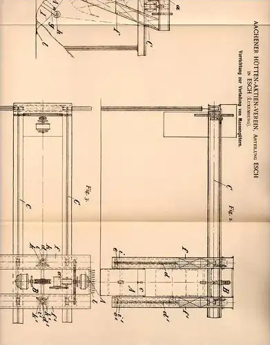 Original Patentschrift - Hütten Aktien-Verein in Esch , Luxemburg , 1902 , Anlage zur Verladung von Gütern !!!