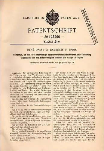 Original Patentschrift - René Dassy de Ligniéres in Paris , 1901 , Wechselstrom - Induktionsmotor , Regelung !!!