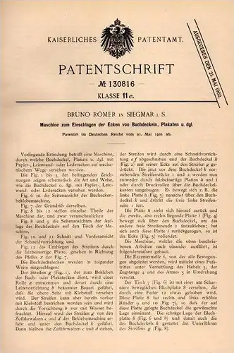 Original Patentschrift - B. Römer in Siegmar b. Chemnitz i. Sa. , 1901 , Maschine zum Einschlagen von Büchern , Plakaten