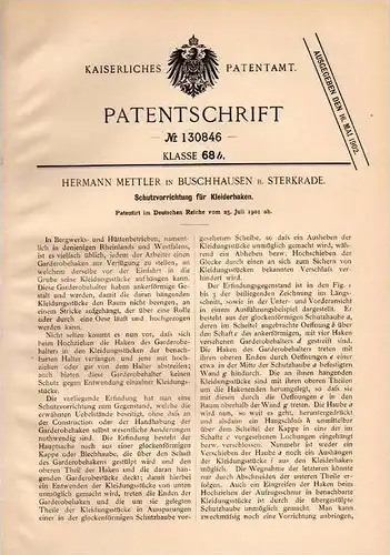 Original Patentschrift - H. Mettler in Buschhausen b. Sterkrade , 1901 , Kleiderhaken - Schutz für Bergwerk und Hütte !!