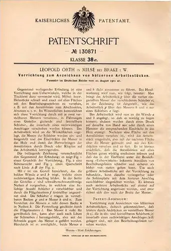Original Patentschrift - Leopold Orth in Milse b. Brake i.W., 1901 , Anzeichnen von hölzernen Arbeitsstücken !!!