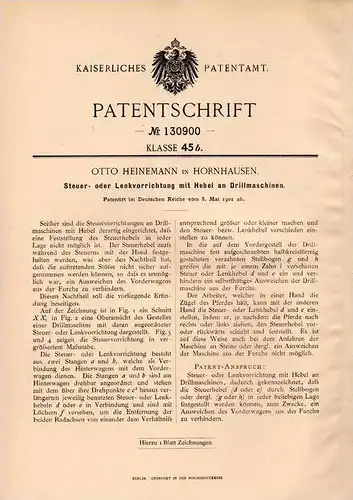 Original Patentschrift - O. Heinemann in Hornhausen b. Oschersleben , 1901 , Steuerung für Drillmaschinen , Drille !!!