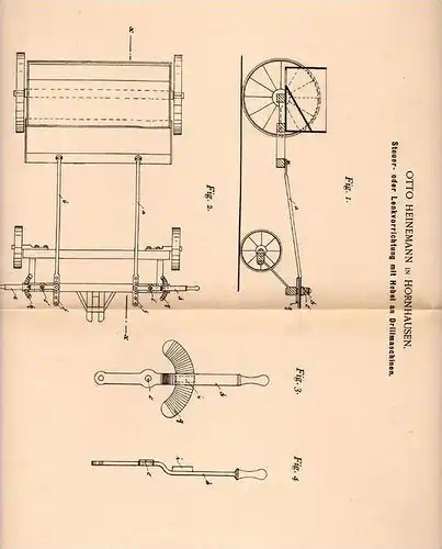 Original Patentschrift - O. Heinemann in Hornhausen b. Oschersleben , 1901 , Steuerung für Drillmaschinen , Drille !!!