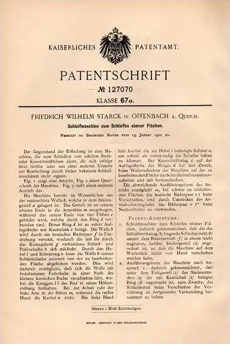 Original Patentschrift - F. Starck in Offenbach a.d. Queich , 1901 , Schleifmaschine , Kunststein , Steinmetz !!!