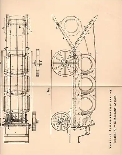 Original Patentschrift - G. Andriessen in Duisburg , 1900 , Vorrichtung für Fässer , Bierfass , Brauerei !!!