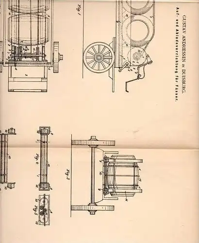 Original Patentschrift - G. Andriessen in Duisburg , 1900 , Vorrichtung für Fässer , Bierfass , Brauerei !!!