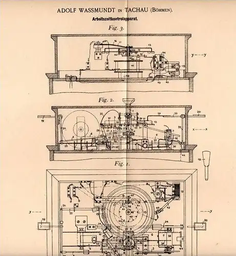 Original Patentschrift - A. Wassmundt in Tachau , Böhmen , 1900 , Arbeitszeit - Kontrollapparat !!!