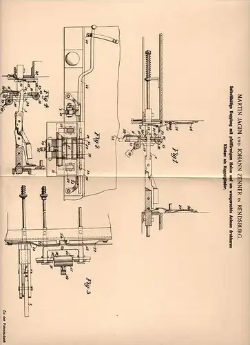 Original Patentschrift - M. Jagim und J. Zenner in Rendsburg , 1901 , selbsttätige Kupplung !!!