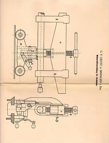 Original Patentschrift - G.F. Grotz in Bissingen a. Enz , 1901 , Drehbank - Wellenrichtapparat , Dreherei !!!