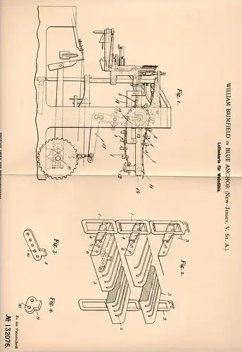 Original Patentschrift - W. Brimfield in Blue Anchor , New Jersey , 1900 , Lattenkarte für Webstuhl , Weberei !!!