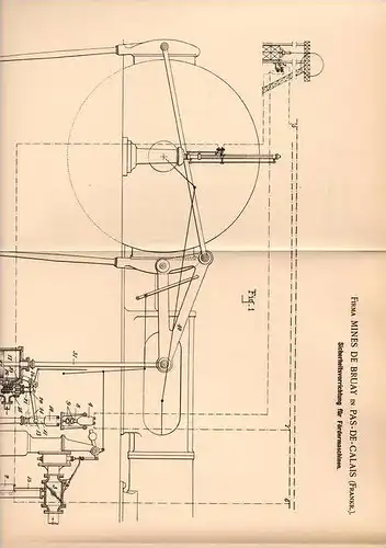 Original Patentschrift - Firma Mines de Bruay in Pas de Calais , 1902 , Fördermaschine - Sicherheitsapparat !!!