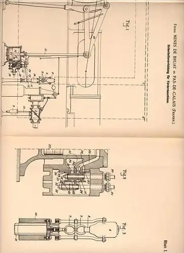 Original Patentschrift - Firma Mines de Bruay in Pas de Calais , 1902 , Fördermaschine - Sicherheitsapparat !!!