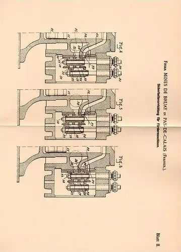 Original Patentschrift - Firma Mines de Bruay in Pas de Calais , 1902 , Fördermaschine - Sicherheitsapparat !!!