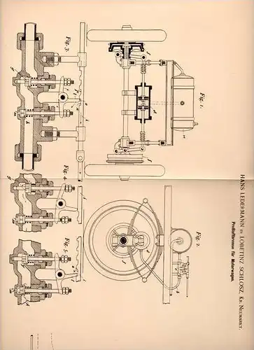 Original Patentschrift - H. Ledermann in Lobetinz Schloß , Kr. Neumarkt , 1902 , Druckluftbremse für Automobile !!!