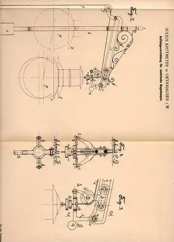Original Patentschrift - Julius Krutmeyer in Oeynhausen i.W., 1902 , elektr. Bogenlampen - Aufhängung !!!