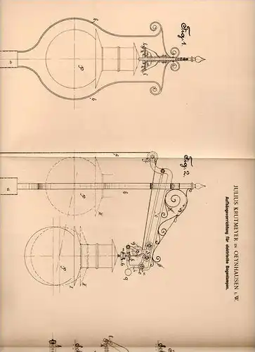Original Patentschrift - Julius Krutmeyer in Oeynhausen i.W., 1902 , elektr. Bogenlampen - Aufhängung !!!